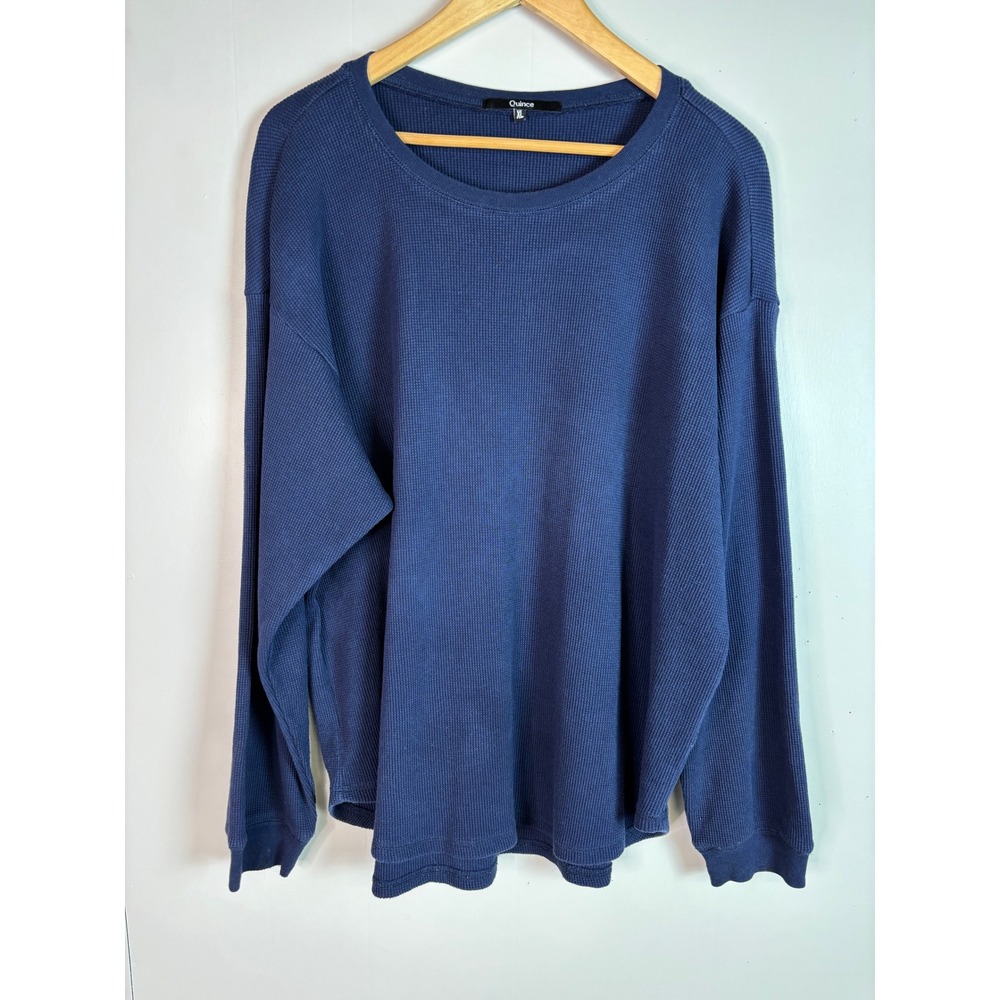 Quince Thermal Shirt XL Navy Blue Waffle Knit Long Sleeve Organic Cotton Blend